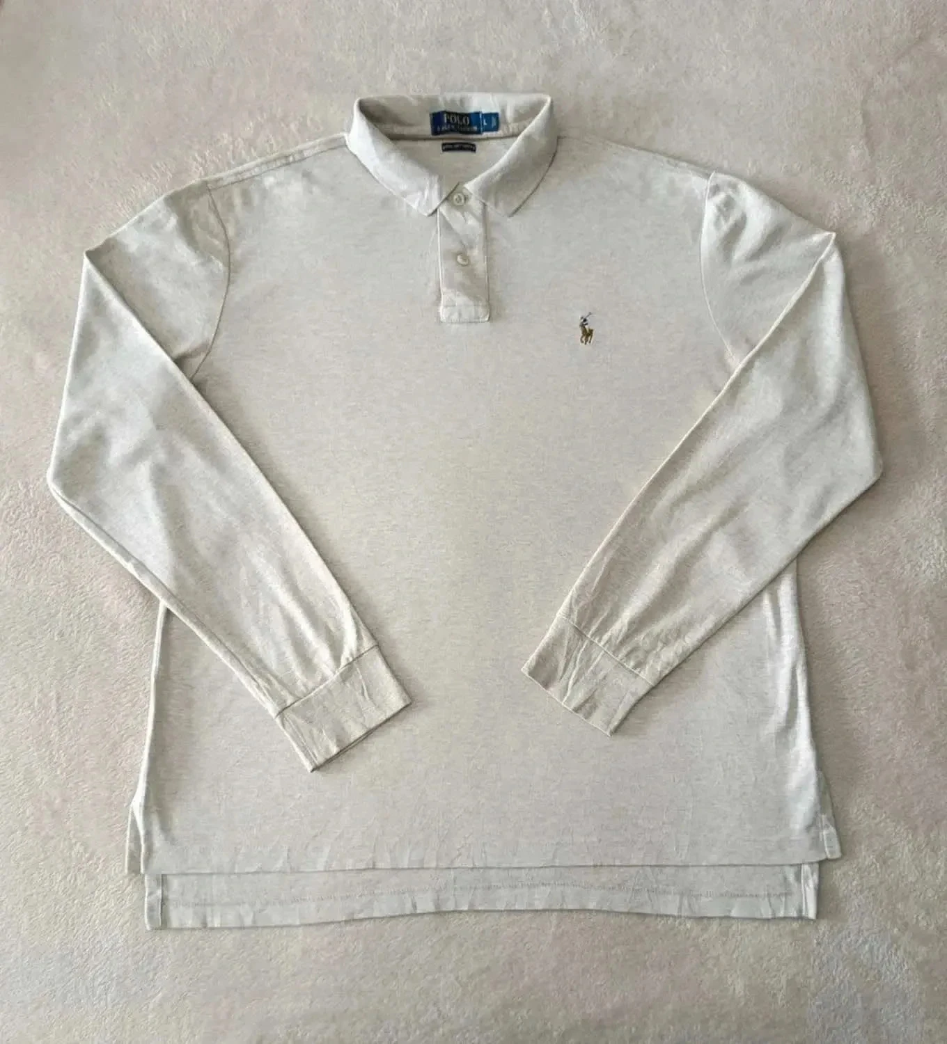 Polo Ralph Lauren pima soft touch beige geribbeld lange mouw Maat L – photo 2